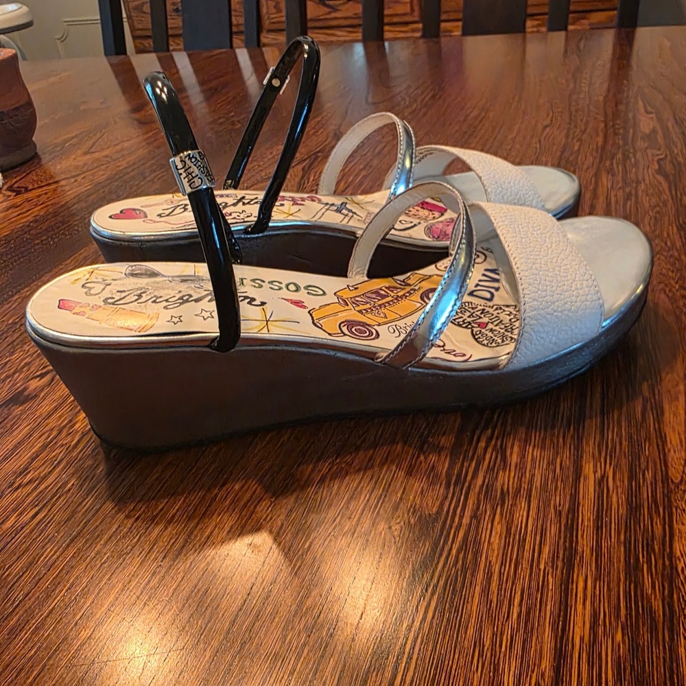 Brighton Harper Wedge Sandals White Silver Black Fashion Scoop Graphic Womens 8M - Picture 5 of 8